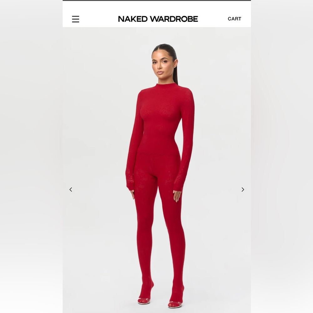 Naked wardrobe Red Long-Sleeve Full-Length Jumpsuit new never worn